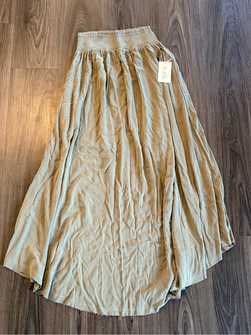LA MIEL Smocked Waist Maxi Skirt Sage Green